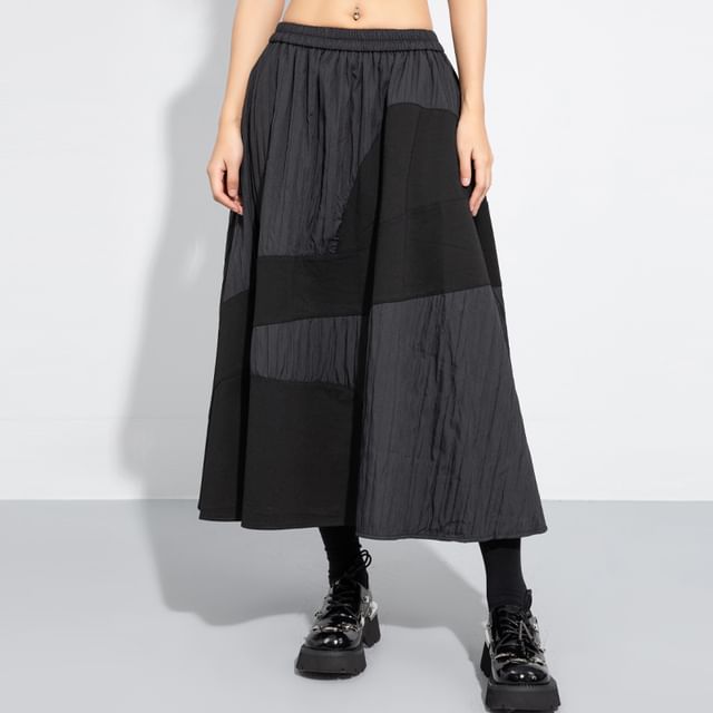 Plain Panel Midi Skirt with Elastic Waist