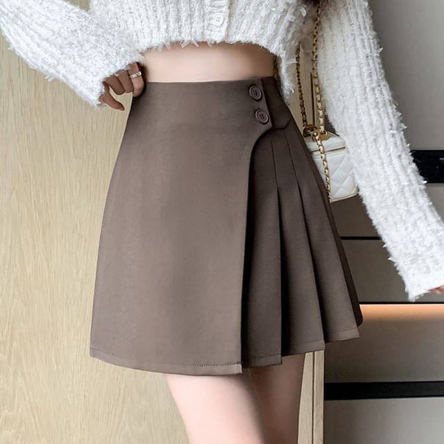 Asymmetric Pleated Mini Skirt with High Waist