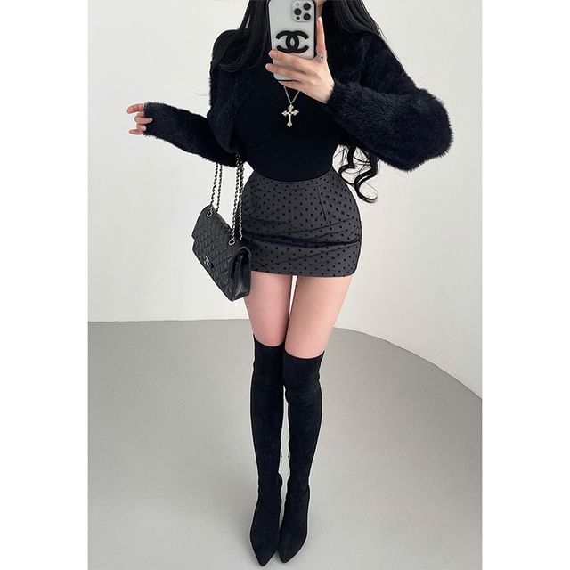 Polka Dot Mini Pencil Skirt with High Waist