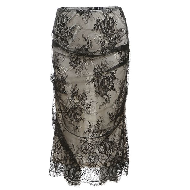 Lace Corset Top & High Rise Midi Fishtail Skirt