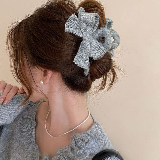 Acrylic Bow Hair Knit Clip Claw
