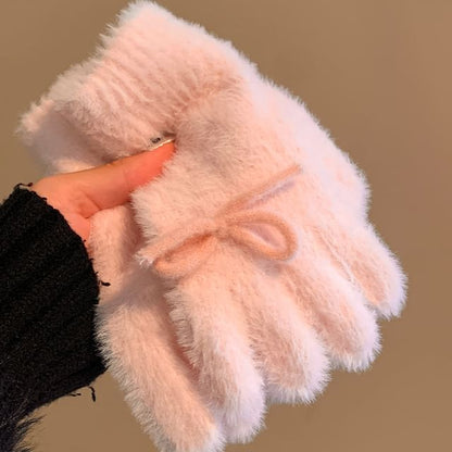 Bow Gloves Fluffy Knit