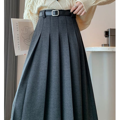 Accordion Pleated Midi Skirt with High Waist