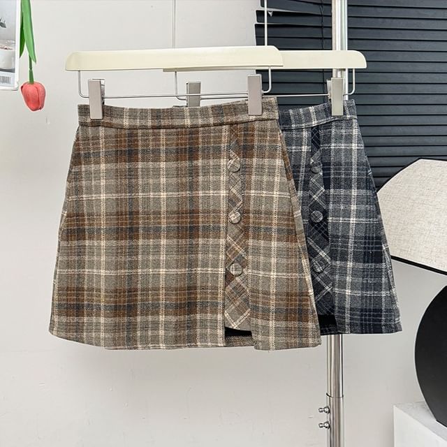 High-Waist Plaid Mini Skirt