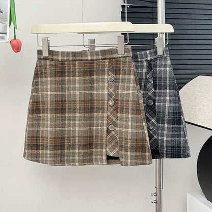 High-Waist Plaid Mini Skirt