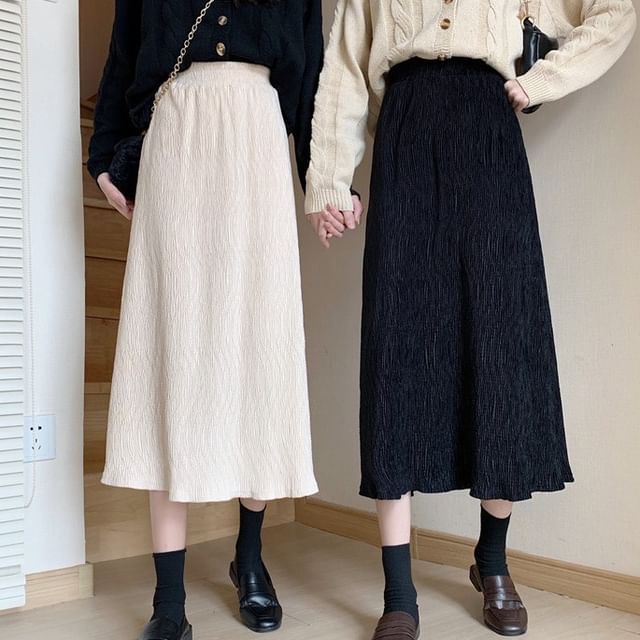 Lettuce Edge Midi A-Line Skirt with High Rise