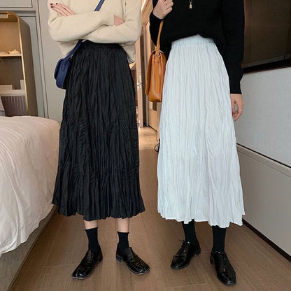 Ruching Maxi A-Line Skirt with High Waist