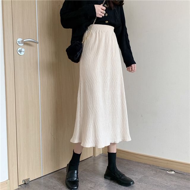 Lettuce Edge Midi A-Line Skirt with High Rise