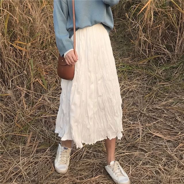 Ruching Maxi A-Line Skirt with High Waist