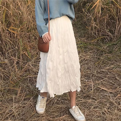 Ruching Maxi A-Line Skirt with High Waist