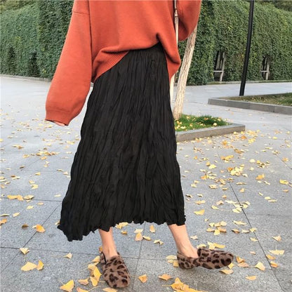 Ruching Maxi A-Line Skirt with High Waist