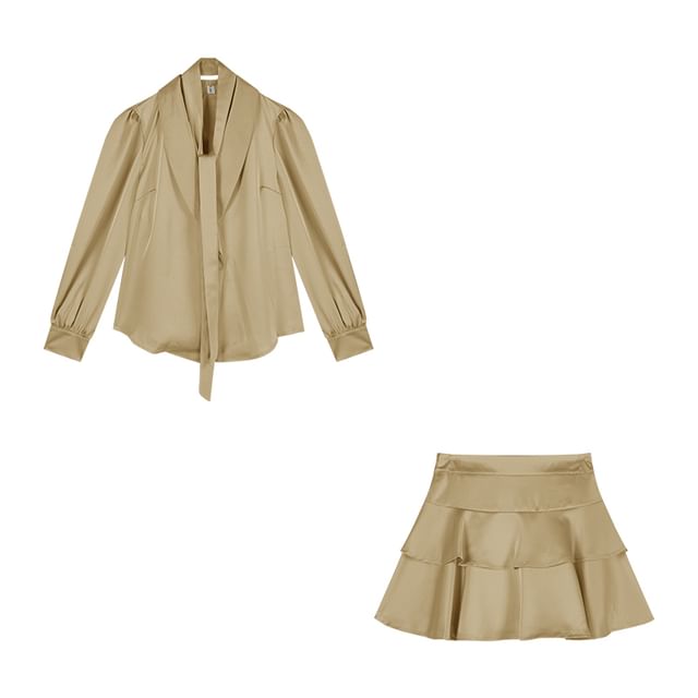 Long-Sleeve Blouse & High Waist Mini A-Line Skirt Set