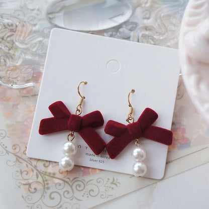Pearl Bow Hook Clip-On Faux / Earring Drop