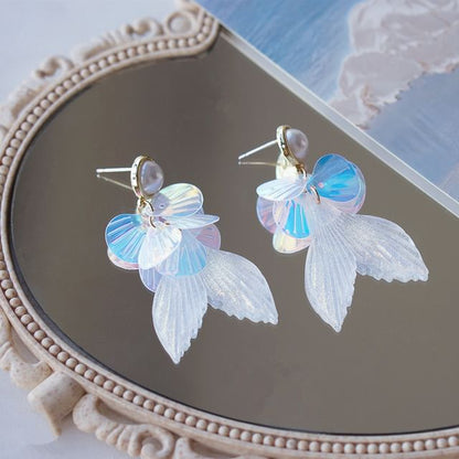 Faux Tail Drop Mermaid / Pearl Earring Clip-On