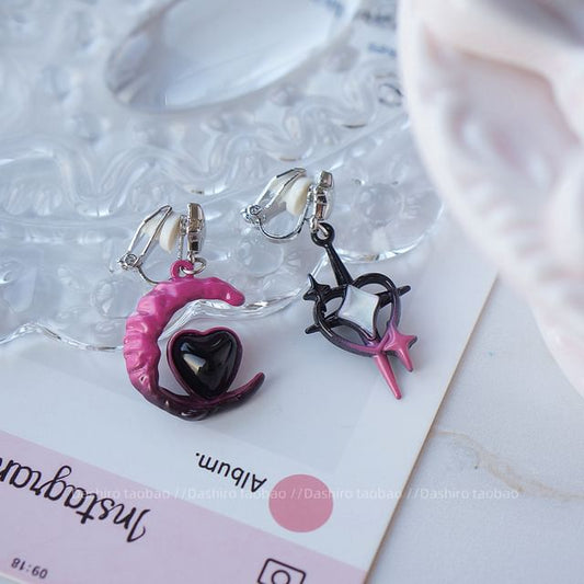 Clip-On Drop Moon Asymmetrical Earring / Star