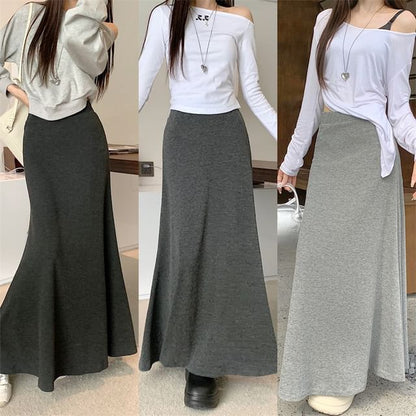 Maxi Mermaid Skirt in Plain High-Rise Cut