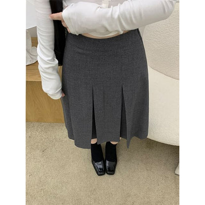 Pleated A-Line Skirt with High Rise