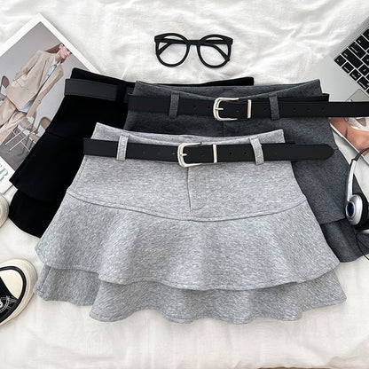 Ruffle Belted Mini A-Line Skirt with High Waist