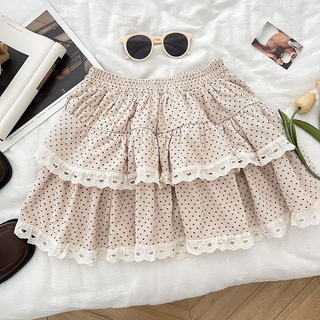 Polka Dot Ruffle Trim Mini A-Line Skirt with High Rise