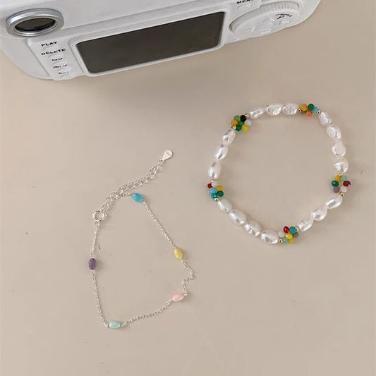 / S925 Pearl Bead Sterling Silver Bracelet Freshwater