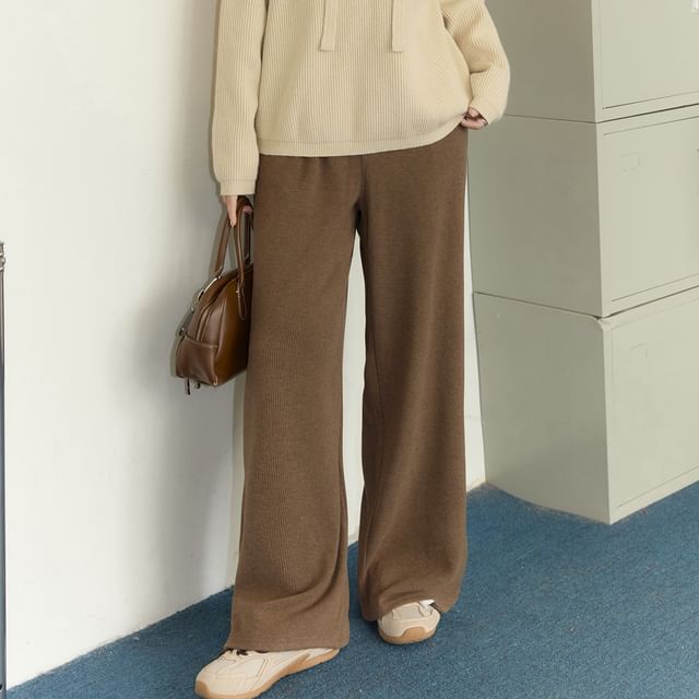 Plus Size High Waist Knit Wide Leg Pants