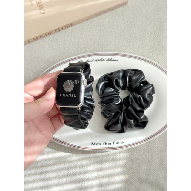 Faux Watch Apple Shirred Leather Band