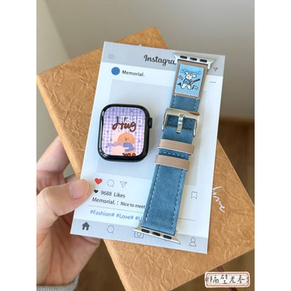 Genuine Band Watch Embroidered Leather Apple Animal