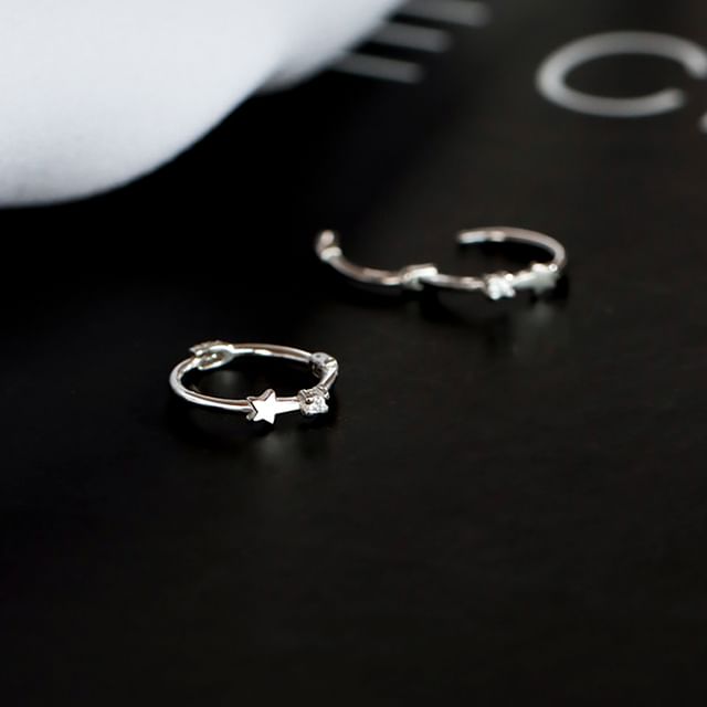 Huggie Silver Star Ear Cuff Earring / Sterling S925