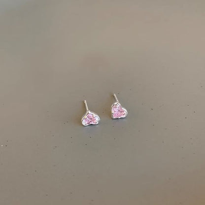 Earring Heart Stud Rhinestone Alloy