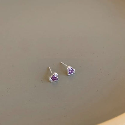 Earring Heart Stud Rhinestone Alloy