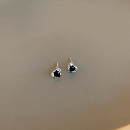 Earring Heart Stud Rhinestone Alloy