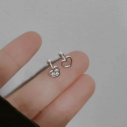 Asymmetrical Alloy Earring Rhinestone Barbell Heart