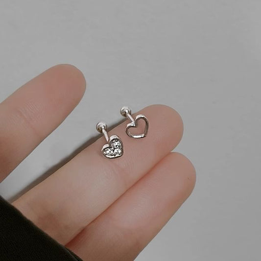 Asymmetrical Alloy Earring Rhinestone Barbell Heart