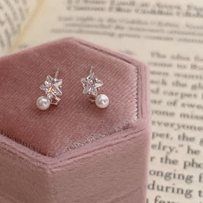 Earring Pearl Faux Rhinestone Alloy Drop Star