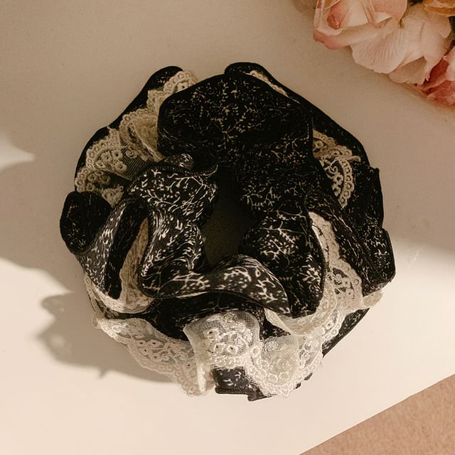 Lace Scrunchie Trim Floral Print