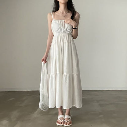 Plain Panel A-Line Maxi Dress