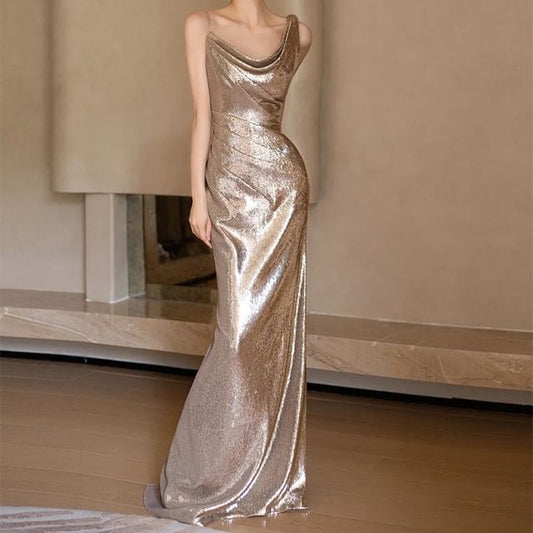 Asymmetrical Sequined Mermaid Evening Gown