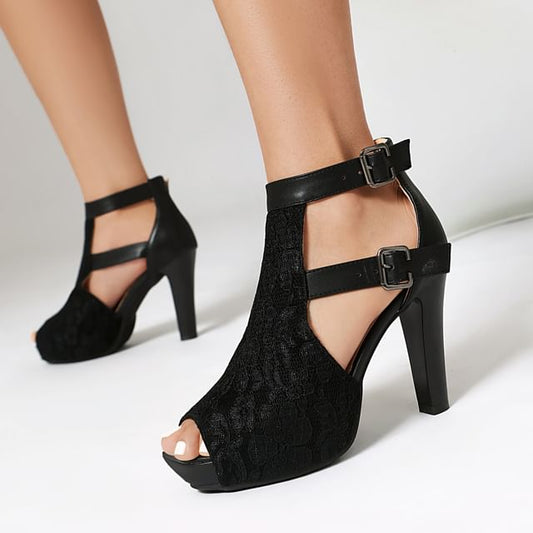 High Heel Lace Panel Sandals