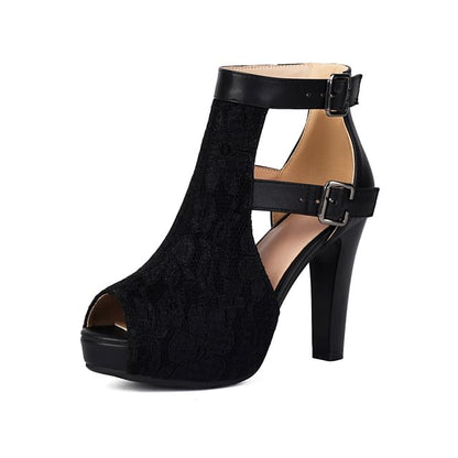 High Heel Lace Panel Sandals