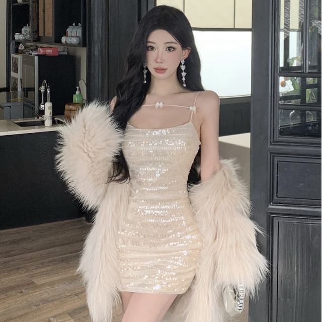 Sequin Ruched Bodycon Mini Dress
