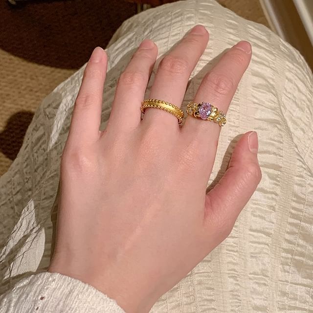 Rhinestone Brushed Alloy / Open Set Ring