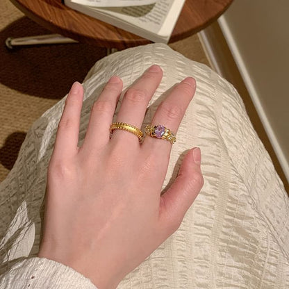 Rhinestone Brushed Alloy / Open Set Ring