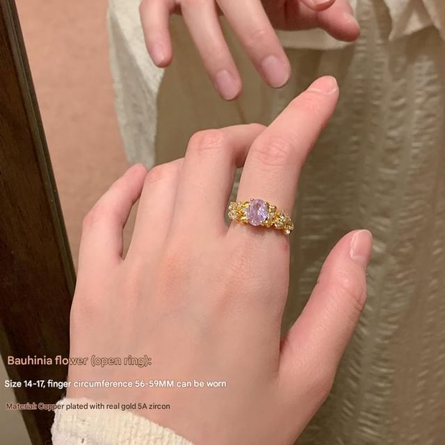 Rhinestone Brushed Alloy / Open Set Ring