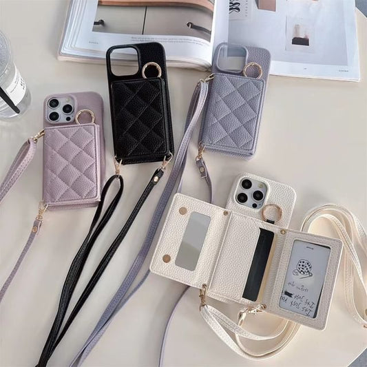 Card Holder Phone Faux Leather with Lanyard Case