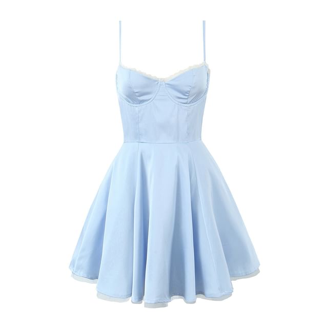 Sweetheart Neckline Lace Trim Layered A-Line Mini Dress