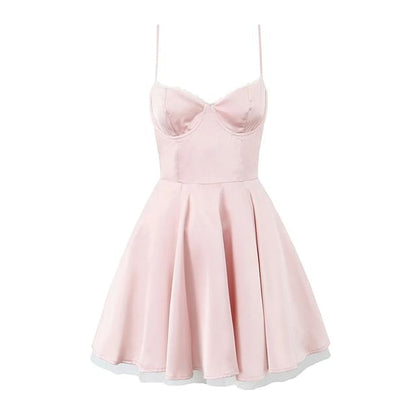 Sweetheart Neckline Lace Trim Layered A-Line Mini Dress