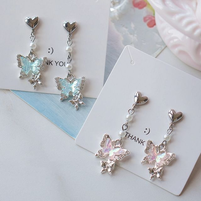 On Rhinestone / Butterfly Drop Earring Clip