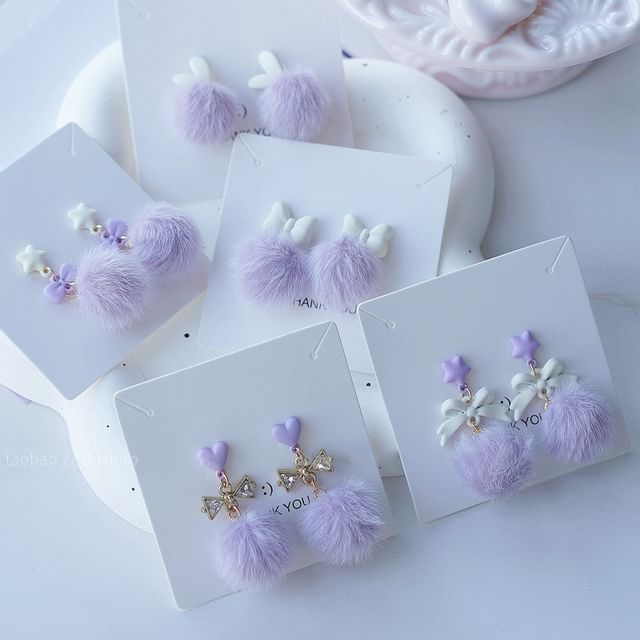 Pom Drop Earring Stud On / Clip