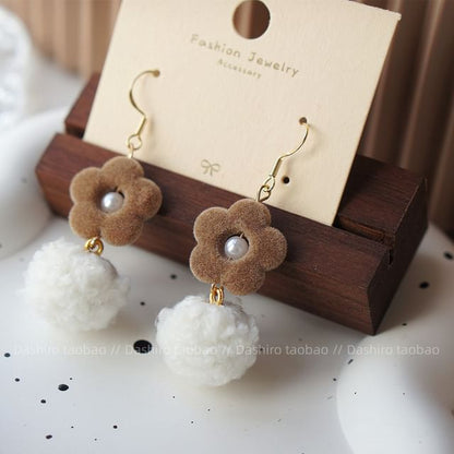Earring Heart Clip Pom Drop On /