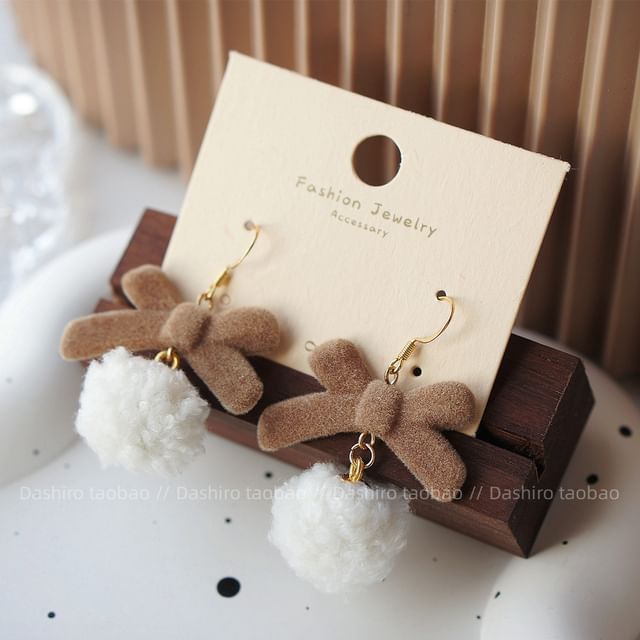 Earring Heart Clip Pom Drop On /